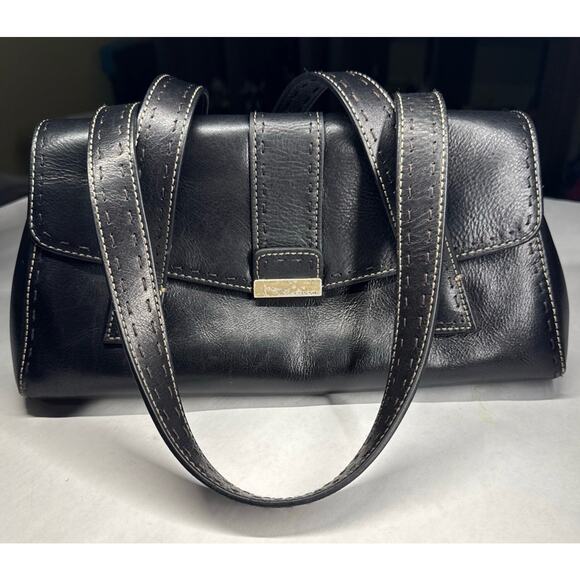 Y2k vintage pebble black leather FOSSIL Satchel PURSE handbag/tote #ZB9061 - Picture 1 of 9